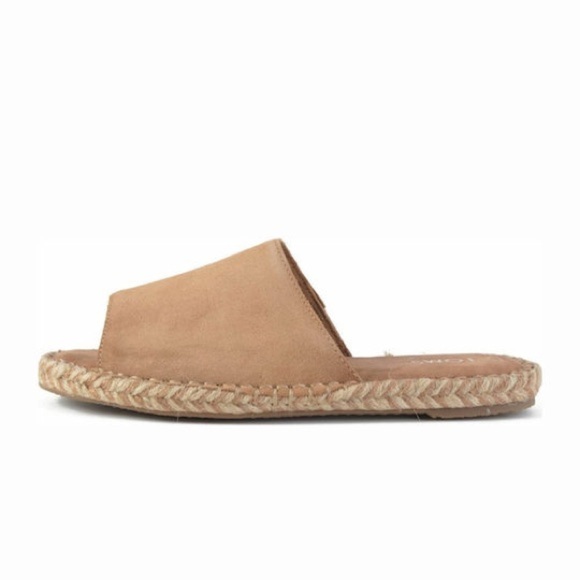 NWOT Toms | Women’s Tan Suede Clarita Open Toe Slip-On Espadrille Flats Mules, 7 - Picture 2 of 16